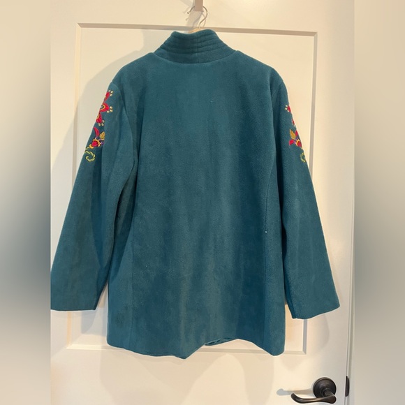 Bob Mackie Wearable Art floral embroidered quirky Boho whimsical Fleece Jacket L - Picture 9 of 11